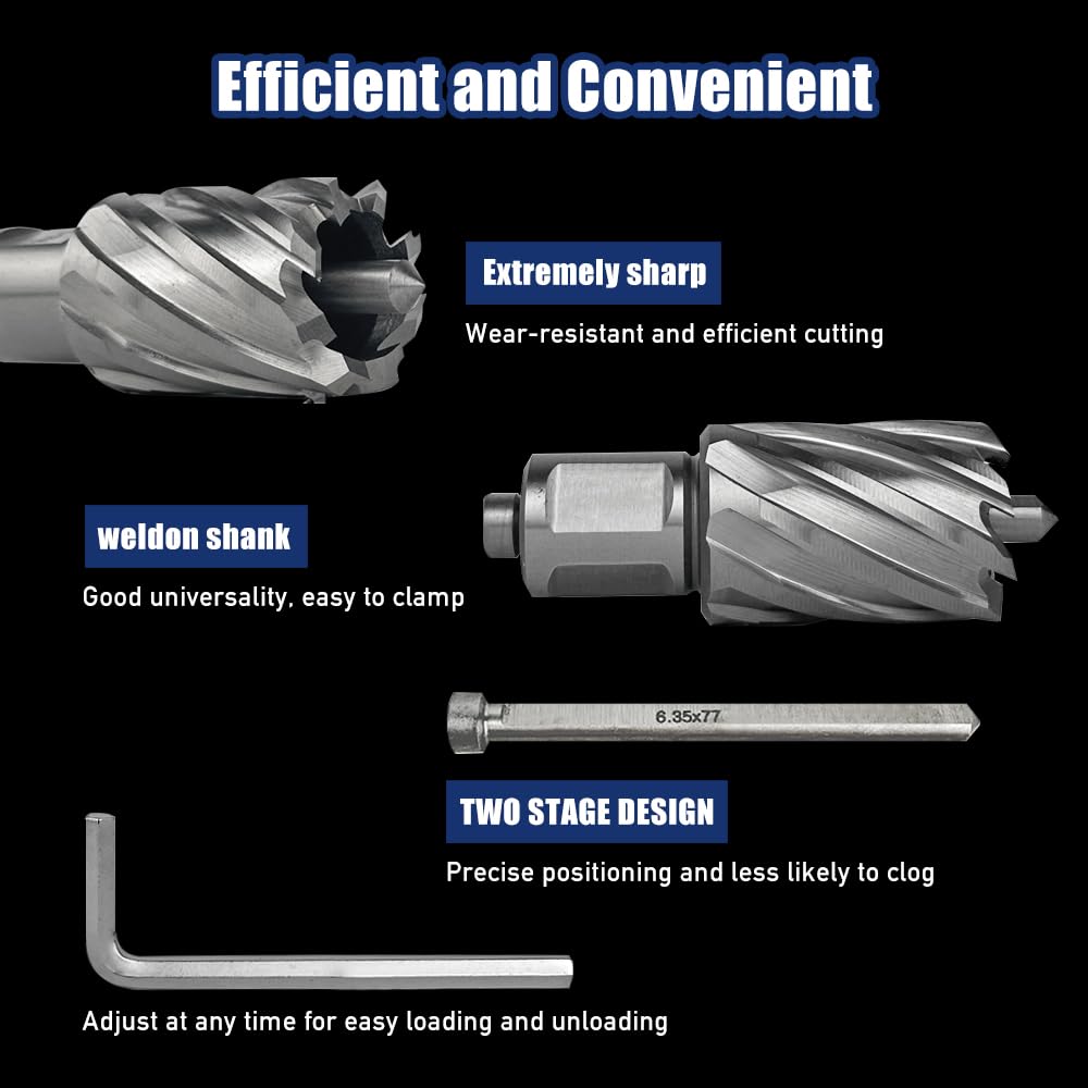 6pcs Annular Cutter Set 1" Cutting Depth 1/2" to 1-1/16" Mag Drill Bits