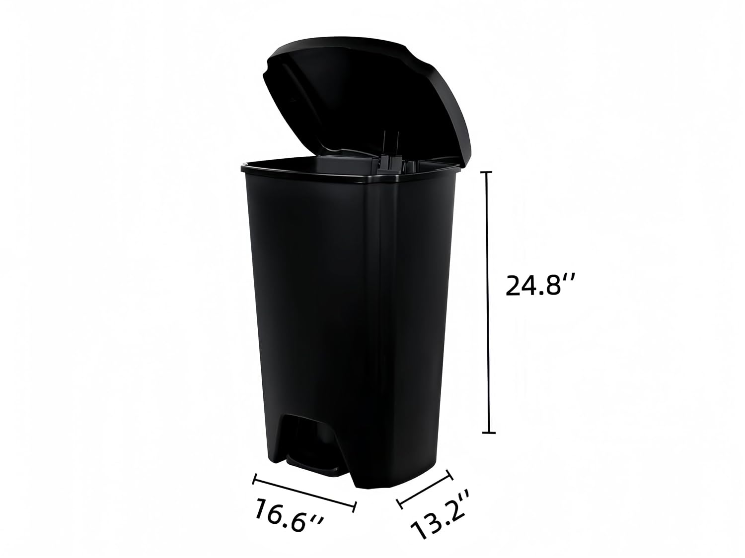 12.1 Gal Kitchen Trash Can 16.6"x13.2"x24.8" Black Step Bin w/Lid Pedal | Matte plastic, fingerprint-proof.