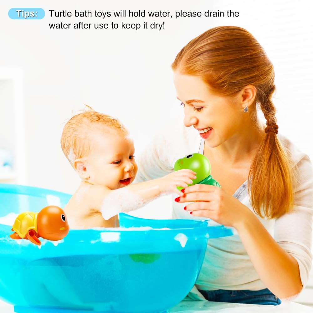 Bath Toys, Cute Swimming Turtle Baby Bath Toys for Toddler 1-3, Water Pool Floating Wind Up Toys for 1 Year Old Boy