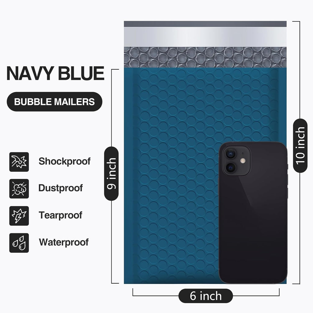 Bubble Mailer 6x10 Inch 100 Pack Usable Size 6x9 Inch Navy Blue Poly Padded Envelopes Waterproof Bubble Bags for