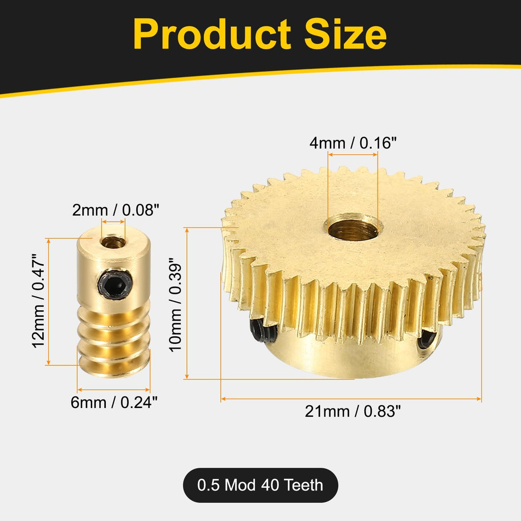 uxcell Worm Gear Set Right Rotation 40T 0.5 Module 1:40 Reduction Rate