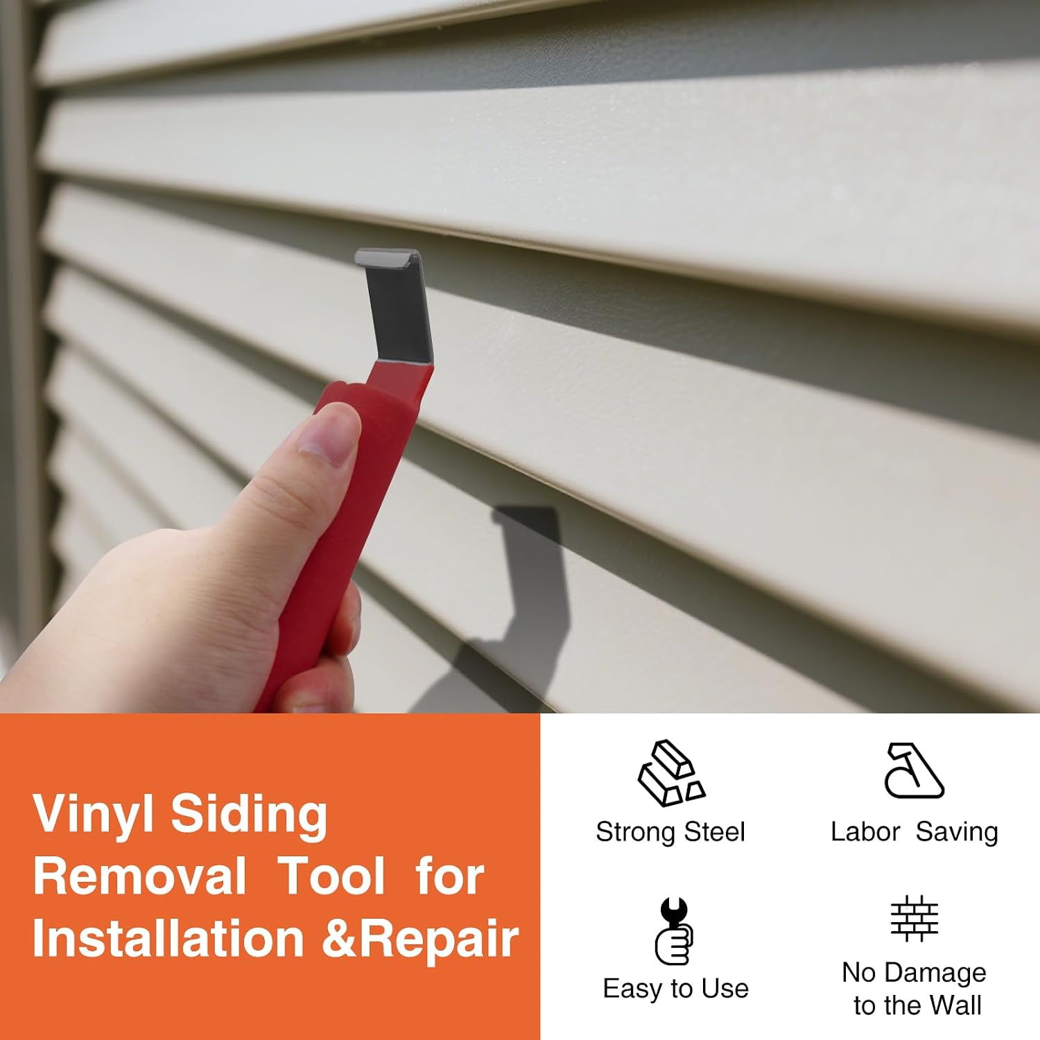 Vinyl Siding Removal Tool with Extra Long Handle, 7" Steel Blade Vinyl Installation and Removal Tool for Installation