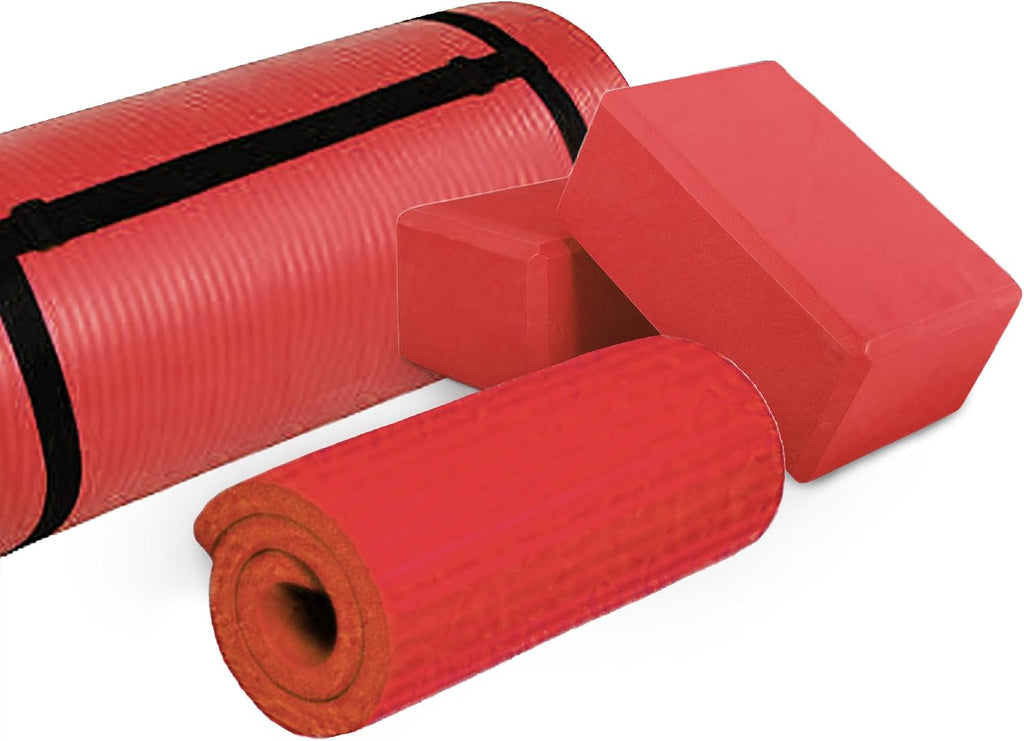 71x24 Inches Yoga Mat with Knee Pad and Optional Blocks – Extra 1-Inch Thick Non-Slip Foam with Anti-Tear Surface and