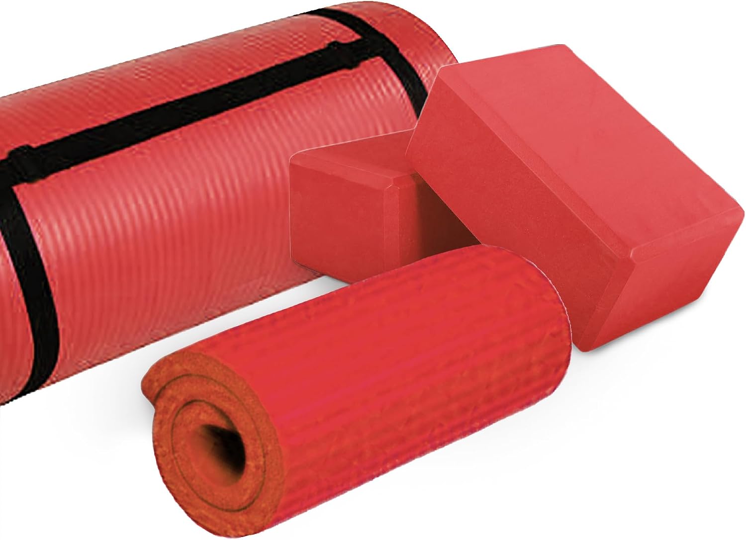 71x24 Inches Yoga Mat with Knee Pad and Optional Blocks – Extra 1-Inch Thick Non-Slip Foam with Anti-Tear Surface and