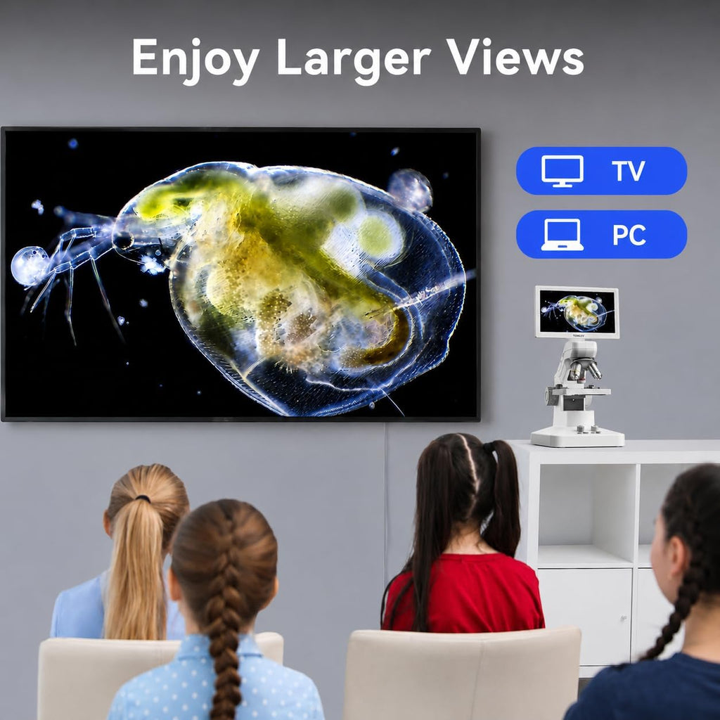 DM301 Pro Microscope for Kids Adults Students, 7" Screen Science Kit | TV/PC View, Camera & Video, Wireless APP