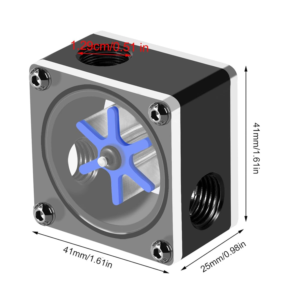 FOSA Flow Meter Indicator for PC Water Cooling System, G1/4 Threaded 6 Impeller 3 Ways Computer Water Flow Meter