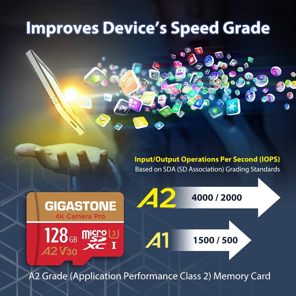 【5-Years Data Recovery】 GIGASTONE 128GB Micro SD Card, 4K Video Recording for GoPro, Action Camera, DJI, Drone