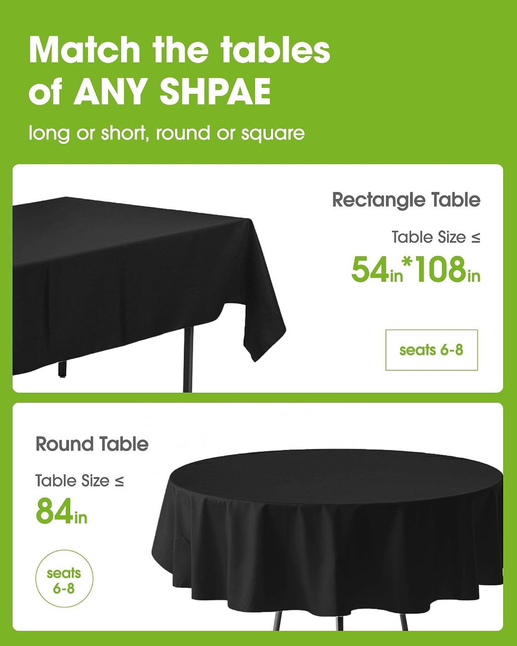 20 Pack Black Disposable Plastic Tablecloth 54x108 Inch