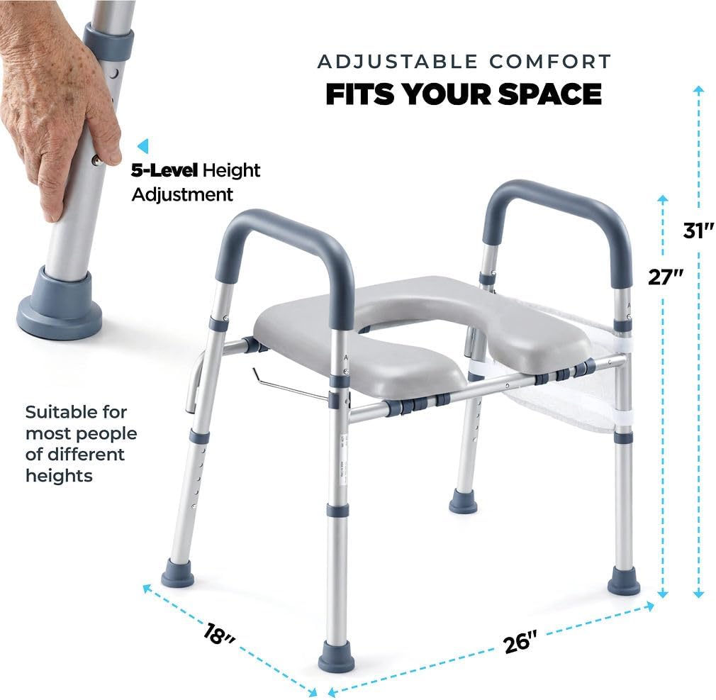 Toilet Seat Risers for Seniors Bedside Commode for Elderly Width and Height Adjustable Raised Toilet Seat with