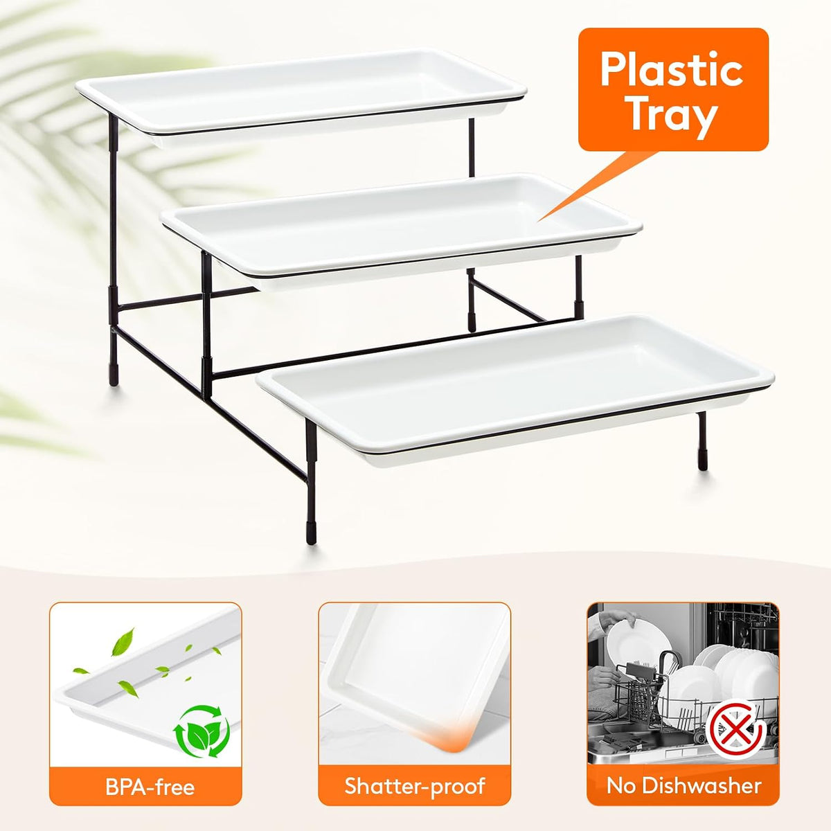 3 Tier Serving Tray for Party, Plastic Tiered Food Serving Platters