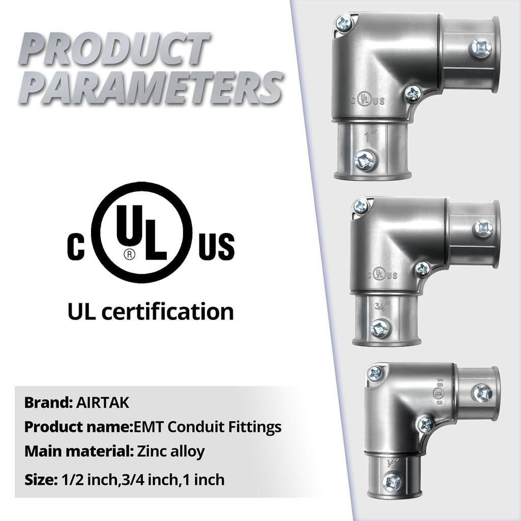 1/2" 90 Degree Inside Corner Pull-Elbow, EMT Fitting, 5 Pack