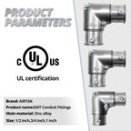 1/2" 90 Degree Inside Corner Pull-Elbow, EMT Fitting, 5 Pack
