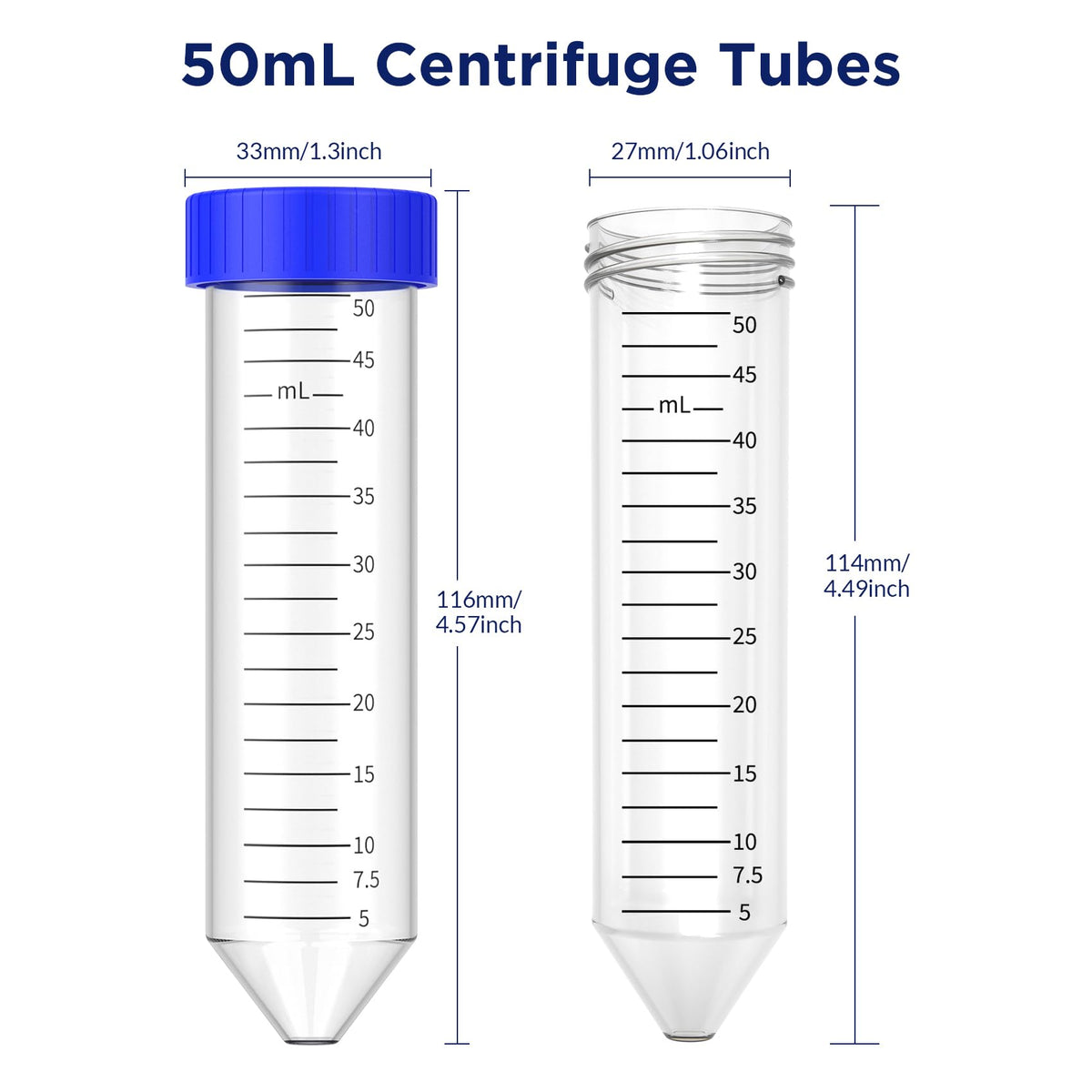 Conical Centrifuge Tubes 50mL, 25 Pcs Sterile Test Tubes with Screw Cap