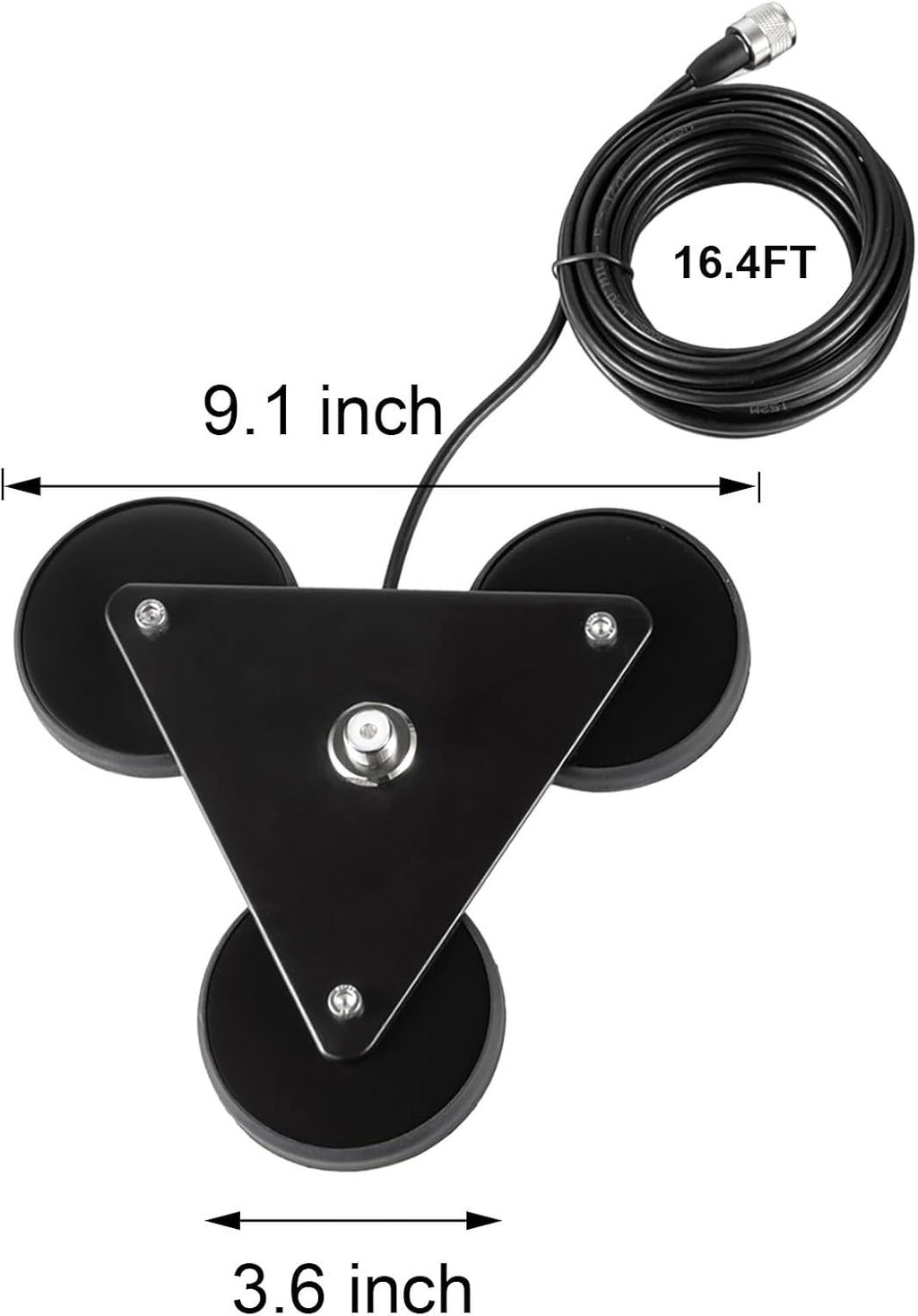 Heavy Duty 8.8inch Triangle Super Strong Magnetic Base Mount SO-239 Connector with 16.4FT Cable PL-259 Plug for Car