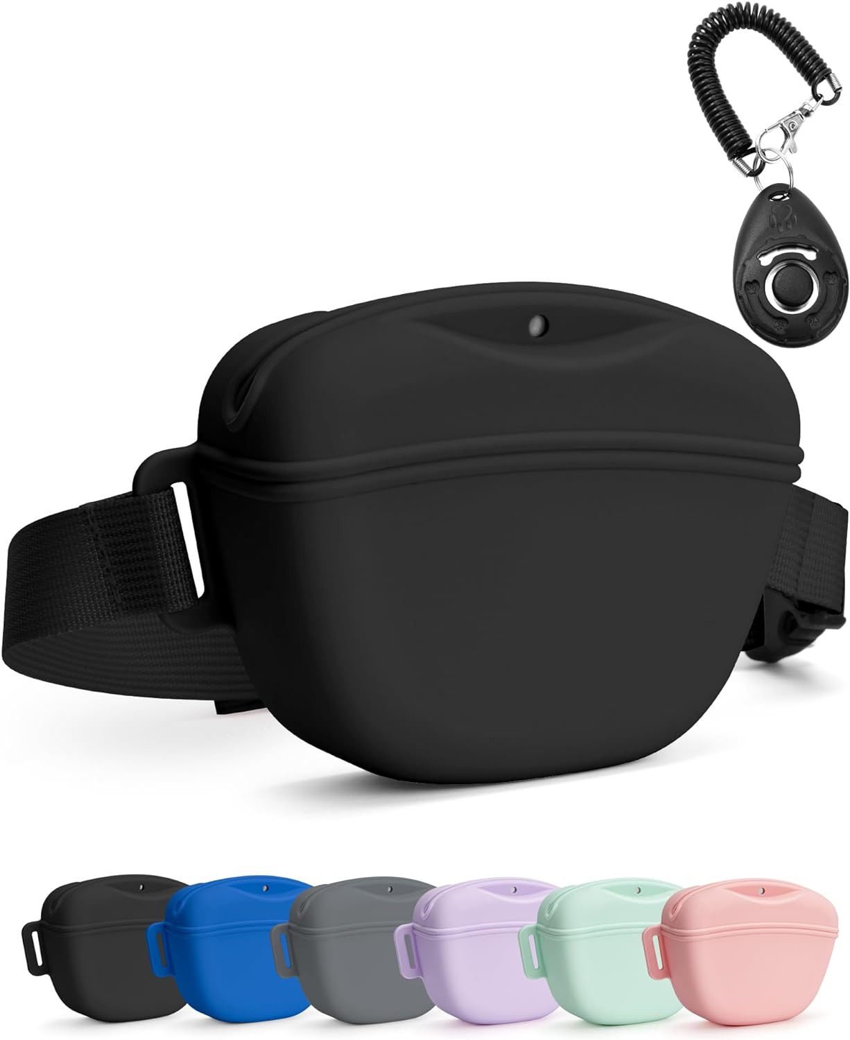 Dog Treat Pouch with Training Clicker, Upgrade Stronger Magnetic Closure to Avoid Spilling, 1.67 Cup Silicone Treat