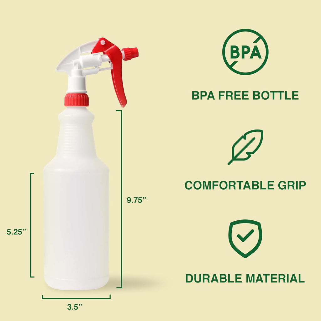 Heavy Duty 32oz Plastic Spray Bottles for Cleaning - Large Empty Industrial Bottles for Gardening Solutions, Vinegar