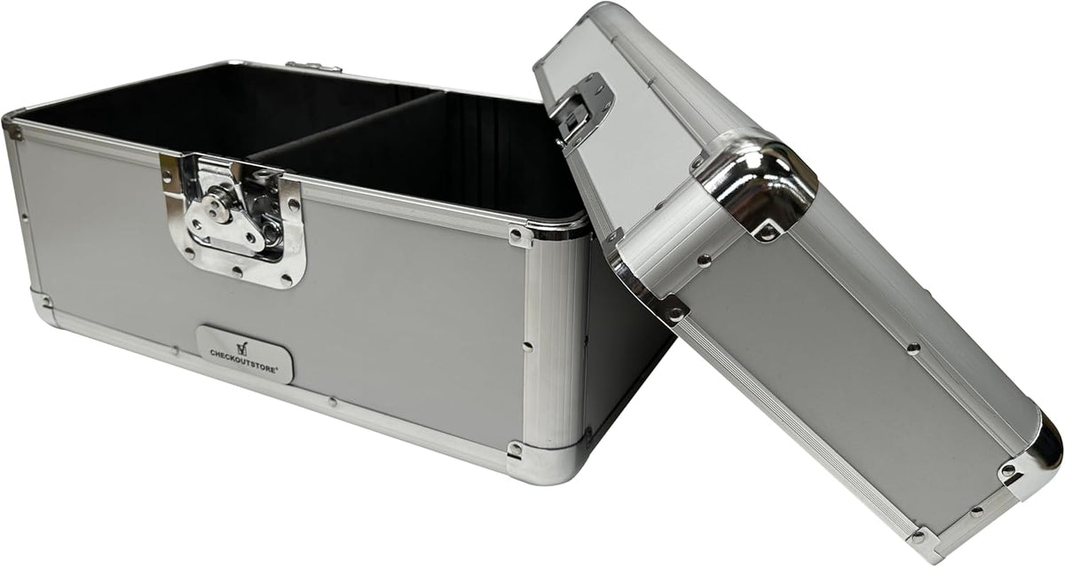 Silver Aluminum 7" 45 RPM Record Storage Box (Holds Up to 200 Records)