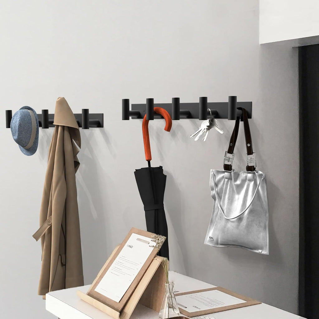 Black Hat and Coat Wall Mount Rack 5 Hooks for Robes, Bags, Keys, and Towels Bathroom Towel Hanger Organizer (1 Pack)