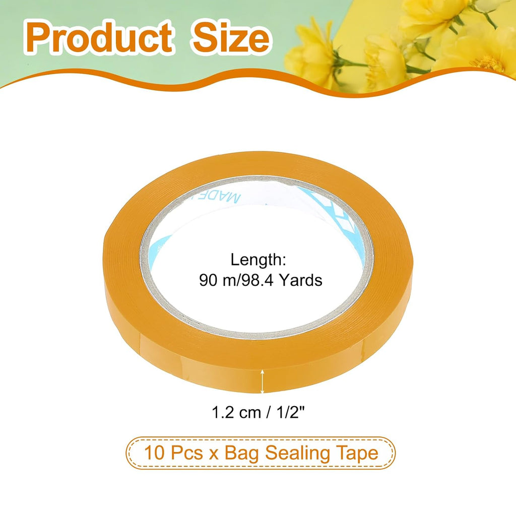 10 Pcs Poly Bag Sealing Tape, 1/2" x 100 Yard, Earthy Yellow
