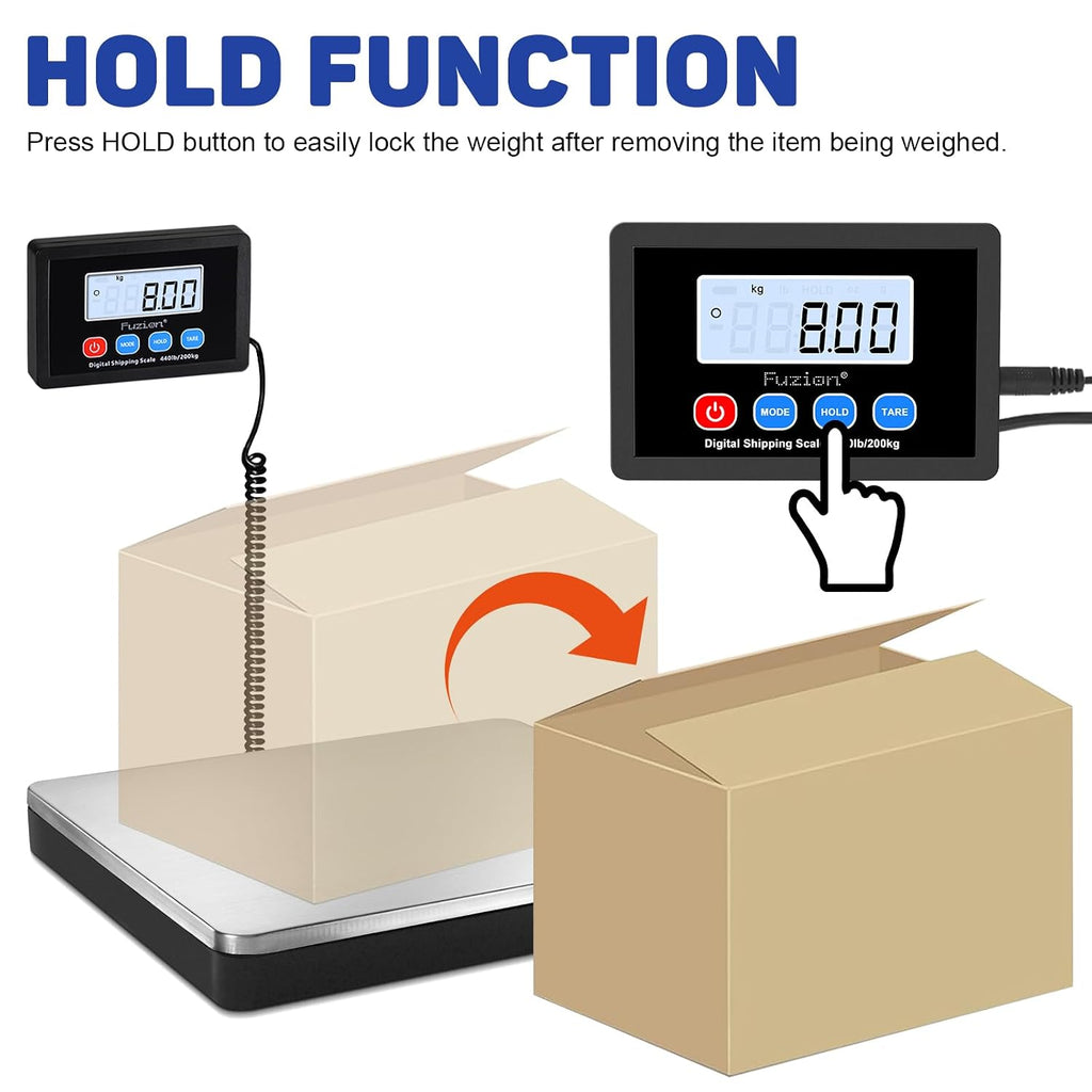 Shipping Scale 440lb x 10g Accuracy, Postal Scale with Hold/Tare, Digital Shipping Scale for Packages Small Business