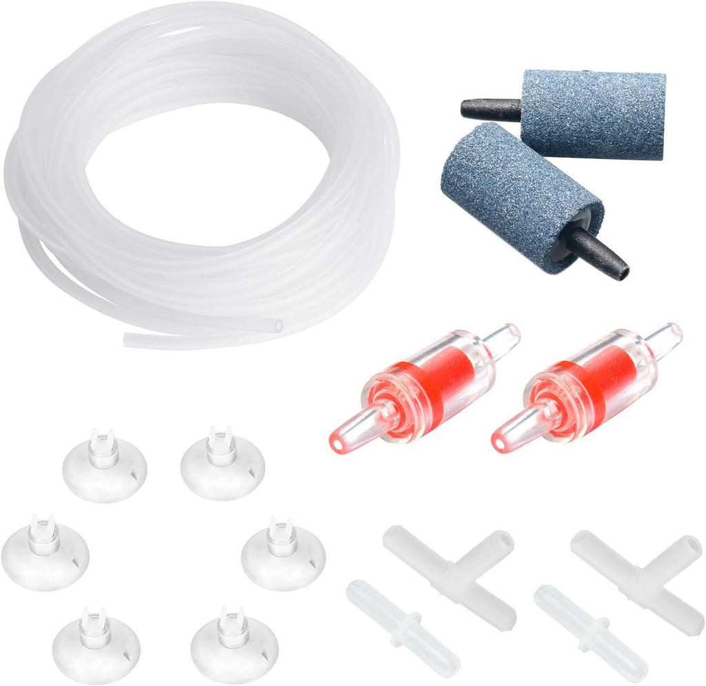 13 Feet Airline Tubing Standard Aquarium Air Pump Accessories with Air Stones, Check Valves, Suction Cups and Connectors