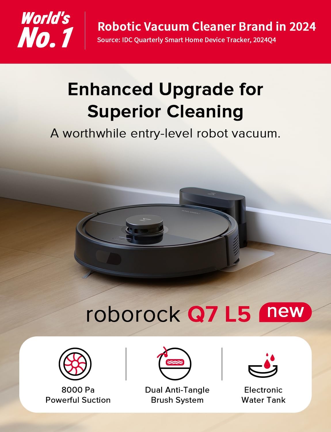 Q7 L5 Robot Vacuum and Mop Combo, 8,000Pa Suction | Upgraded from Q5 Pro, Dual Anti-Tangle System, LiDAR Navigation