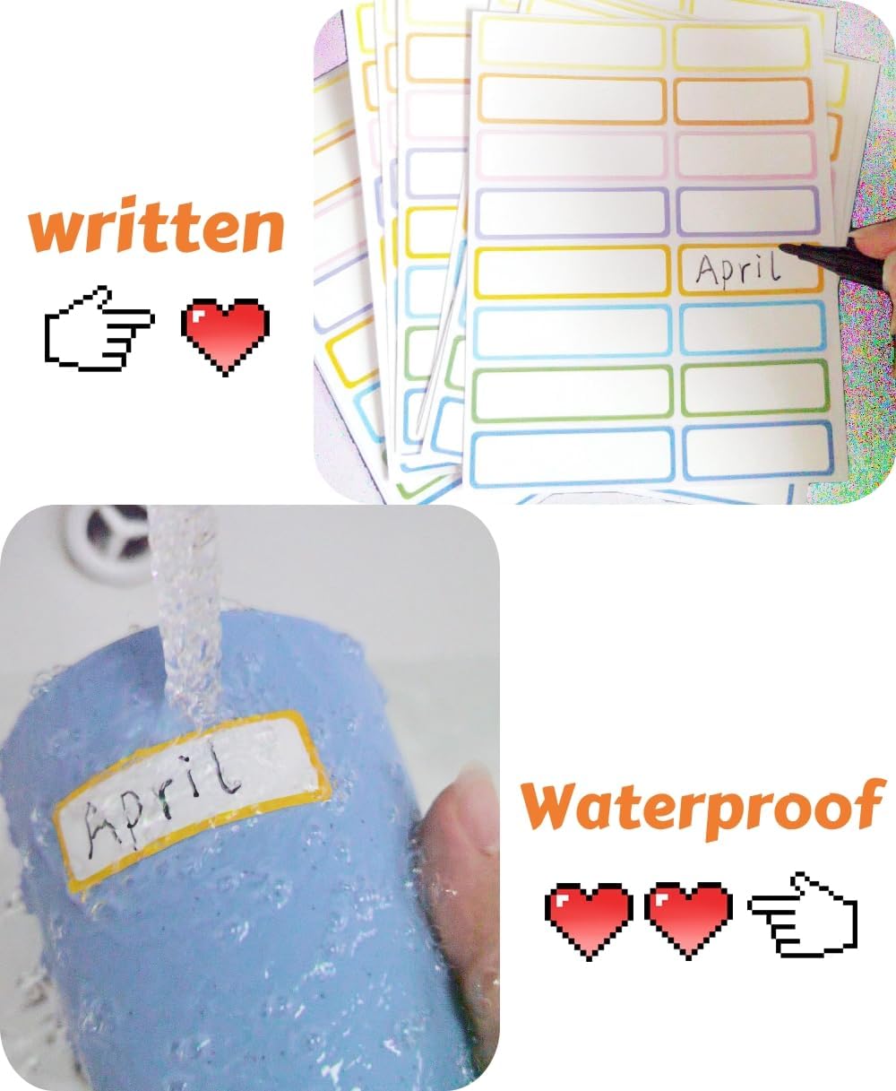 Waterproof Removable Name Labels, Colored Border Bottles Labels 320, Write-on Label Colorful Name Tags for Office