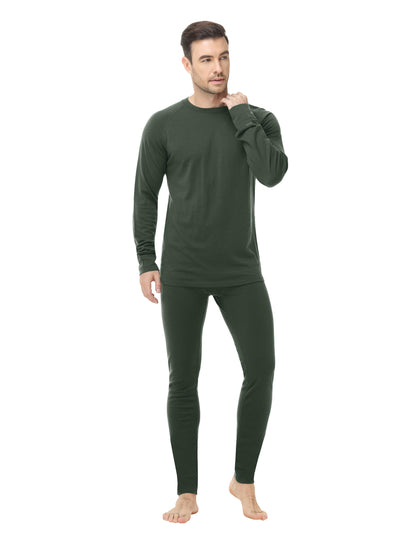 Men's 100% Merino Wool Thermals Base Layer Set (X-Large,190-DK Army Green)