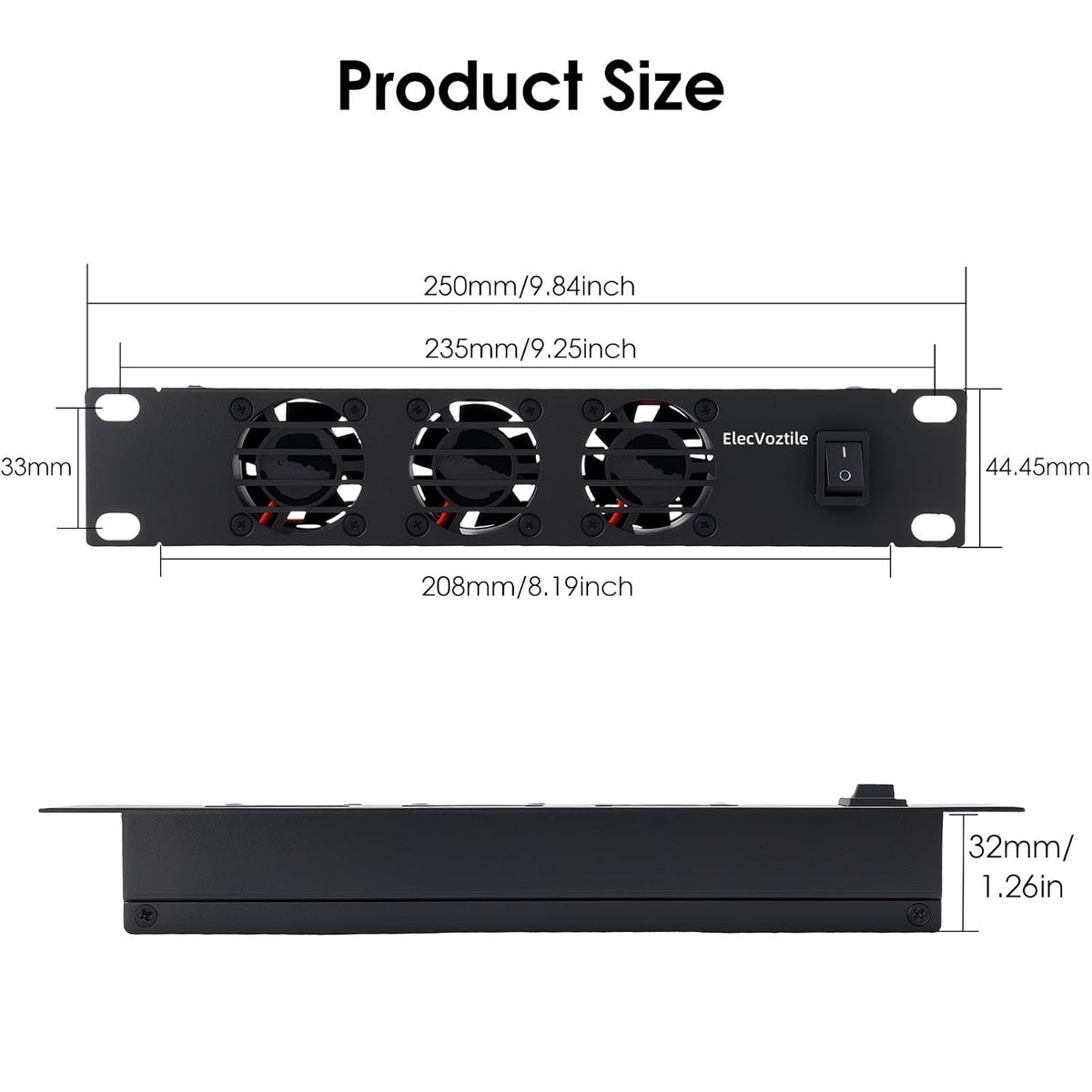 10 inch 1U Rack Mount Fan Panel with Switch, Metal Case