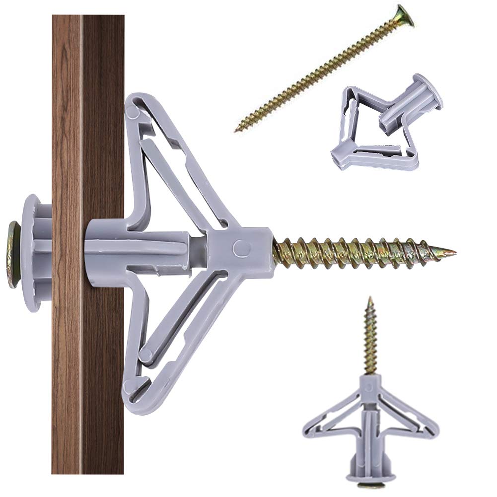 Hollow-Wall Anchors, Drywall Anchor kit with Screws, Self-Drilling Hollow Wall Anchor, Grey, 65Lbs (One Size, Anchor