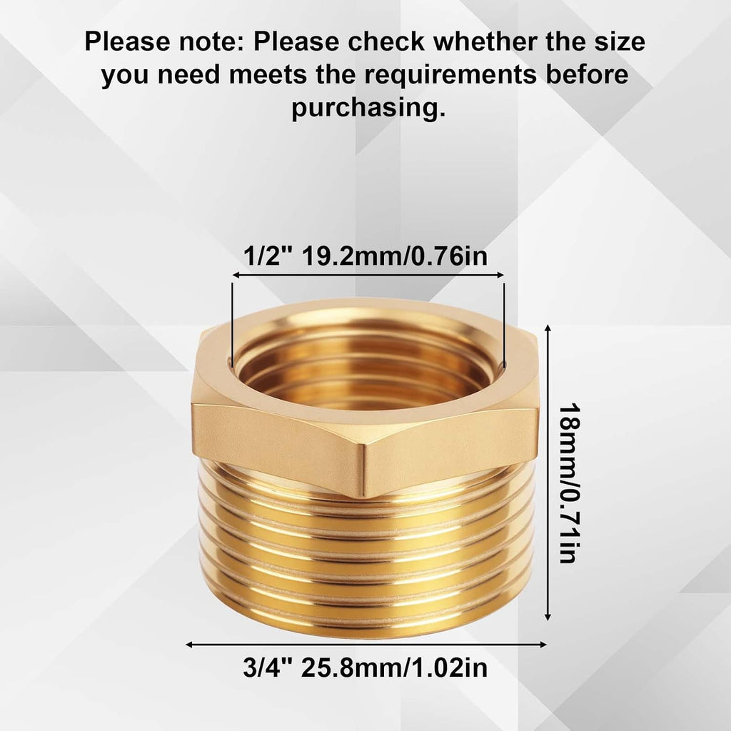 2pcs Brass Reducer Hex Bushing, 3/4" NPT Male to 1/2" NPT Female Adapter