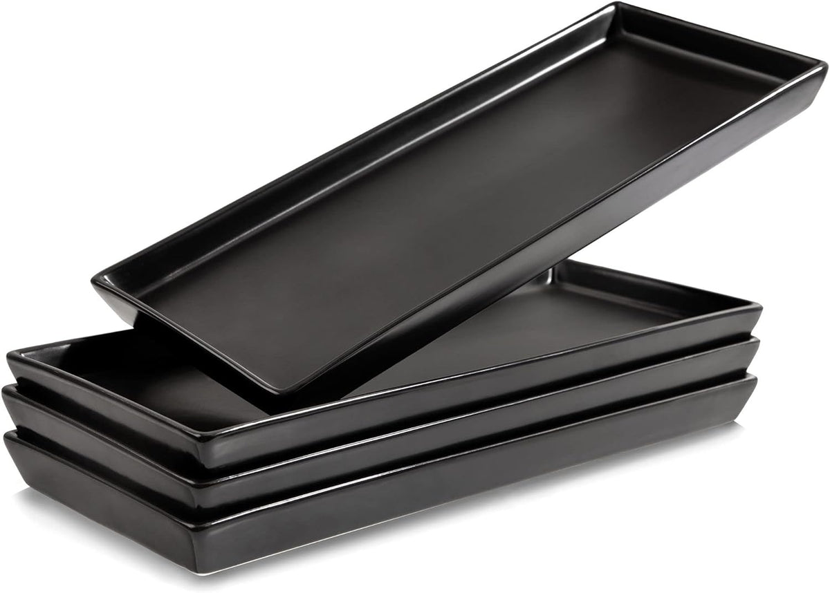 Matte Black Ceramic Serving Platters (14 x 6 Inch Rectangle Plates) Serving Dishes for Entertaining, Food