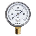 SENCTRL 0-3 Psi Low Pressure Gauge, 1/4" NPT Lower Mount