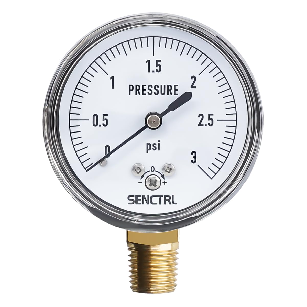 SENCTRL 0-3 Psi Low Pressure Gauge, 1/4" NPT Lower Mount