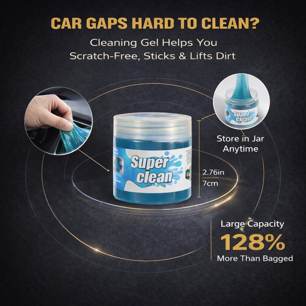 10-Piece Car Interior Cleaning Kit - 3 Natural Boar Hair Brushes, 3-in-1 AC Vent Brush, 160g Non-Toxic Gel