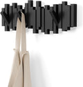 Sticks Wall-Mounted Coat Rack Rail Hook with 5 Retractable Pegs – Modern, Space-Saving Storage Organizer, Black