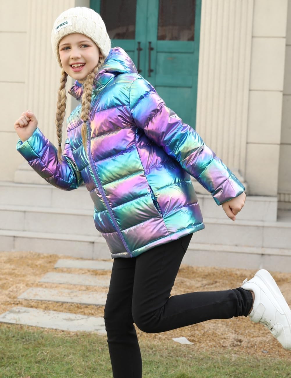 Girls Winter Coat Shiny Gradient Lightweight Puffer Jacket 4-12Y | Down-Alternative, Windproof, Water-Resistant