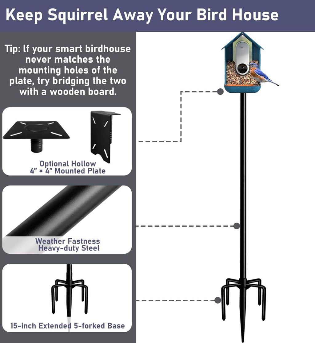 75 Inch Smart Bird Feeder Pole with 5-Prong Base, Adjustable Bird House Pole Mount Kit for Outdoors, Heavy Duty