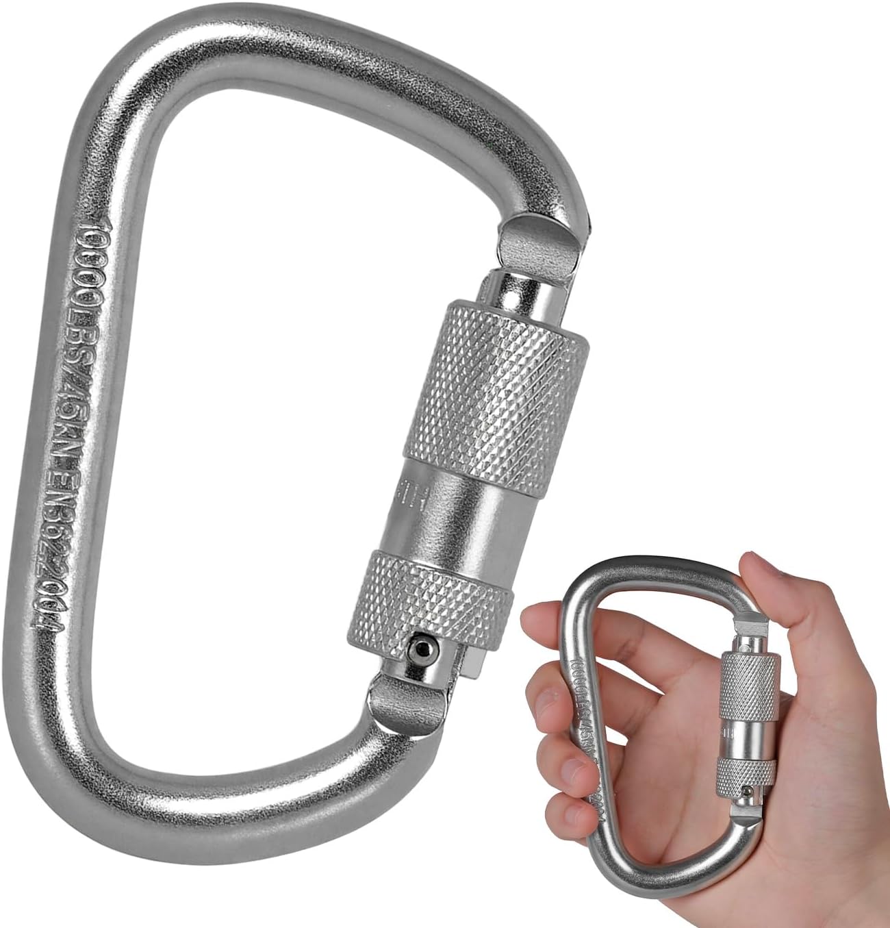 Auto Locking Carabiner 45KN=10000lbs Twist Lock Steel Heavy Duty Large Carabiner Clip for Rock