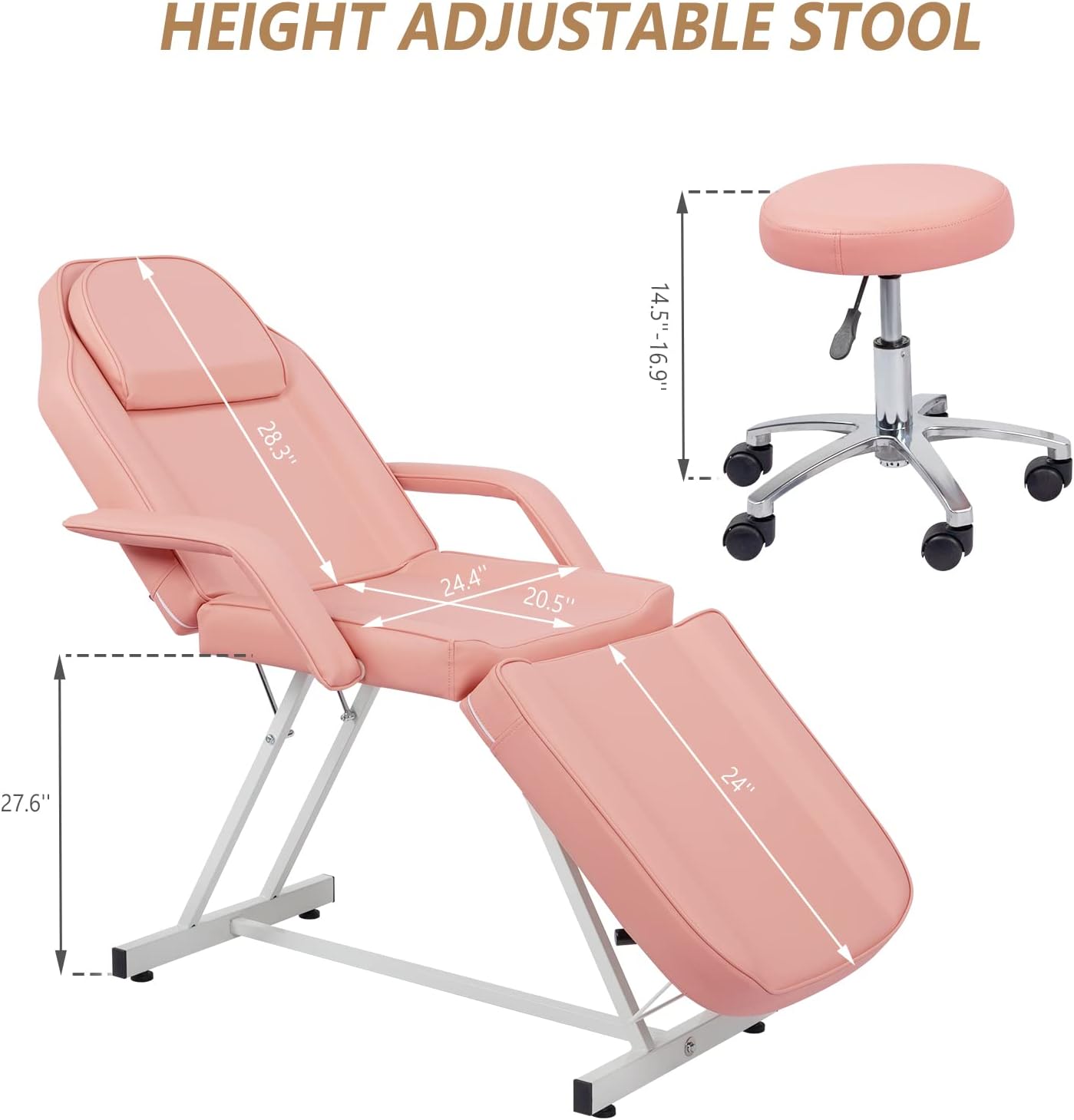 Massage Salon Tattoo Chair Esthetician Bed with Upgraded Hydraulic Stool,Multi-Purpose 3-Section Facial Bed Table