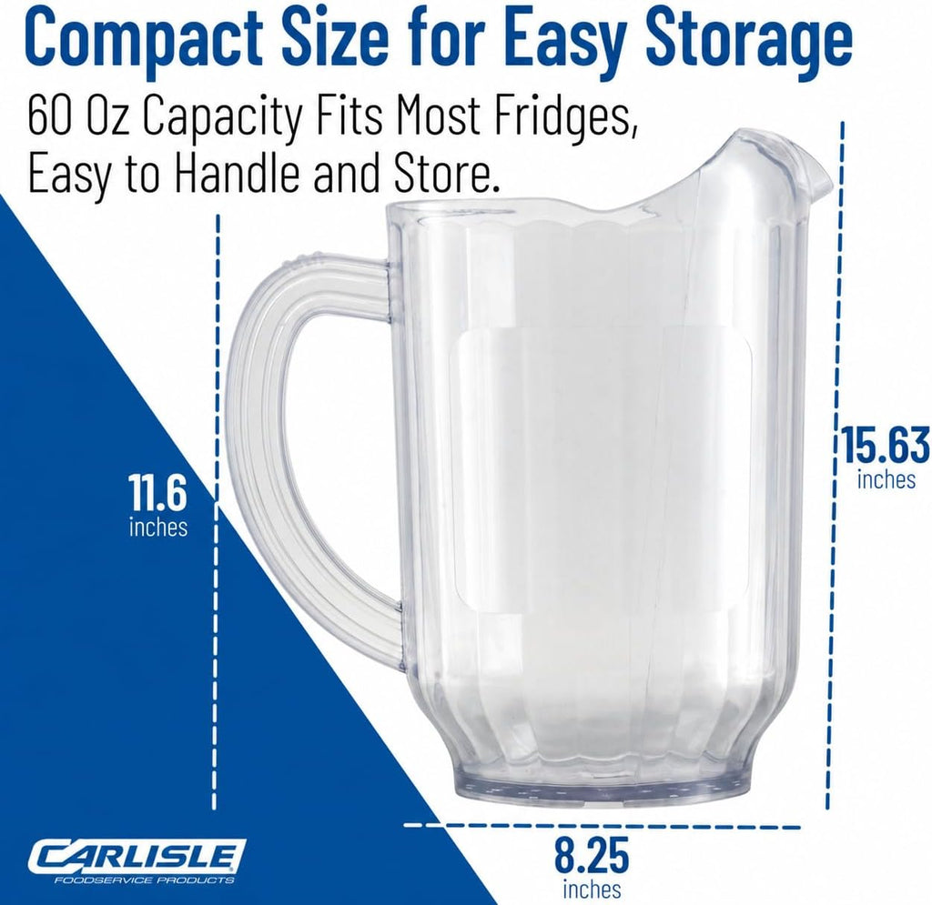 Carlisle Versapour Pitcher with Window, 60 oz Clear SAN Plastic