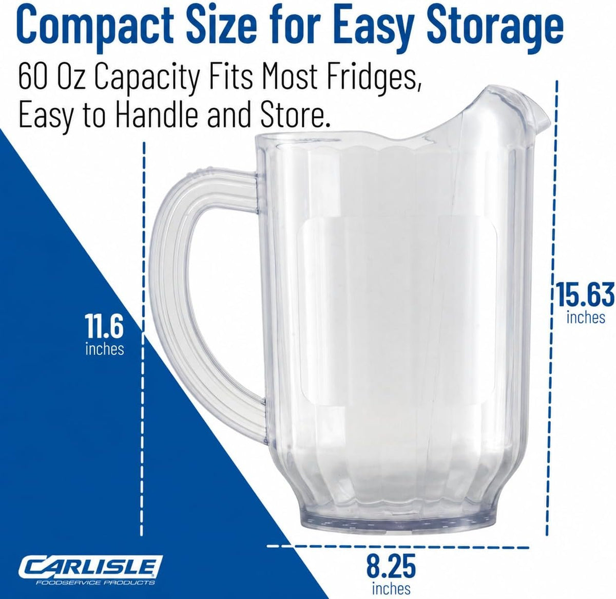 Carlisle Versapour Pitcher with Window, 60 oz Clear SAN Plastic