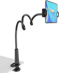 Gooseneck Tablet Holder for Bed, Reinforced Flexible Arm Tablet Stand with 360° Rotation, Hands-Free Clamp Mount for
