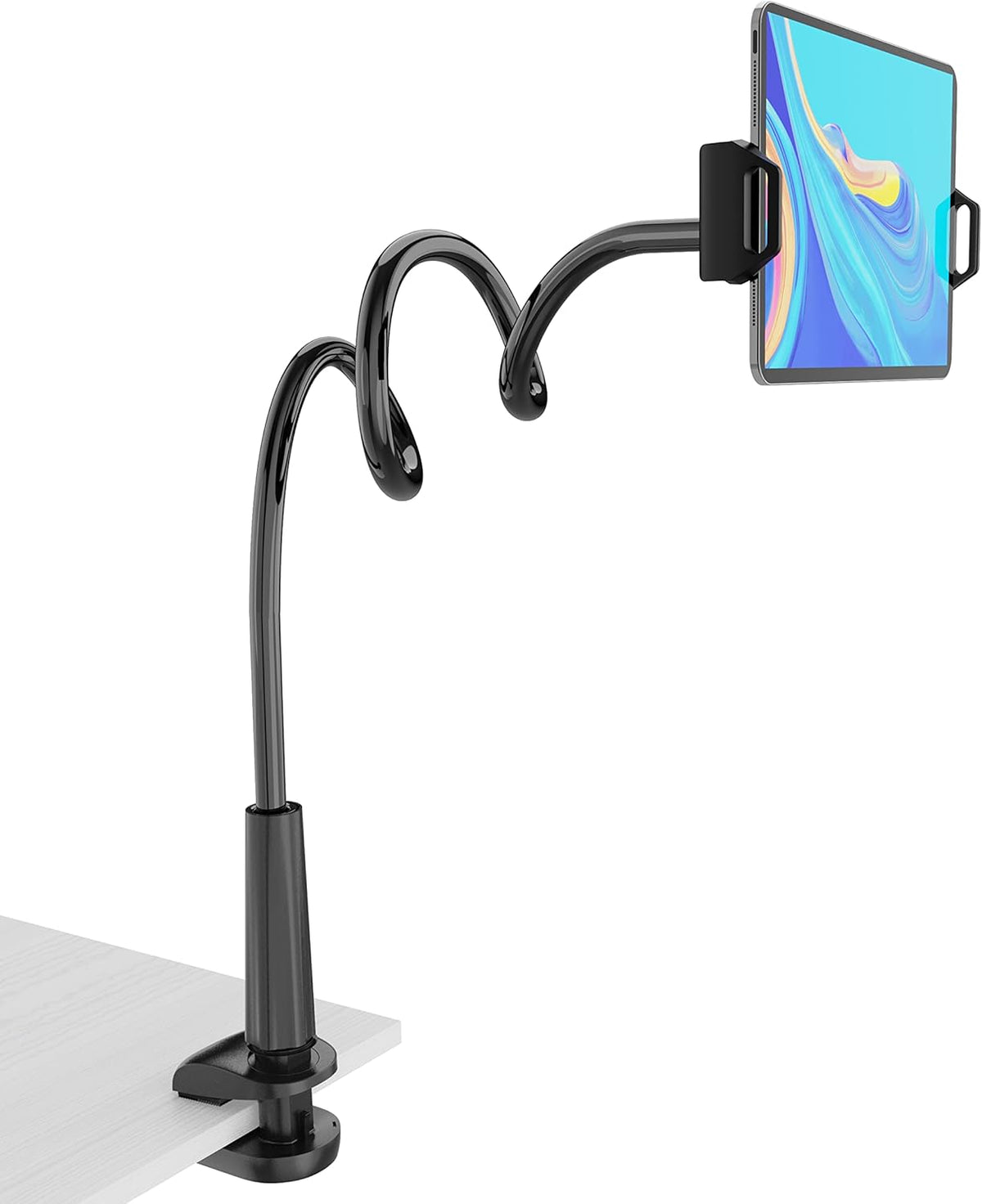 Gooseneck Tablet Holder for Bed, Reinforced Flexible Arm Tablet Stand with 360° Rotation, Hands-Free Clamp Mount for