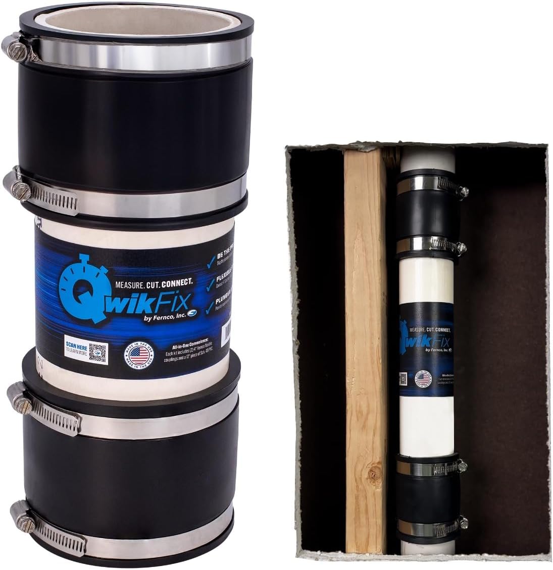 Fernco QwikFix Broken Pipe 4" Coupling Repair Kit for Plastic, Cast Iron and Steel Pipes in Black