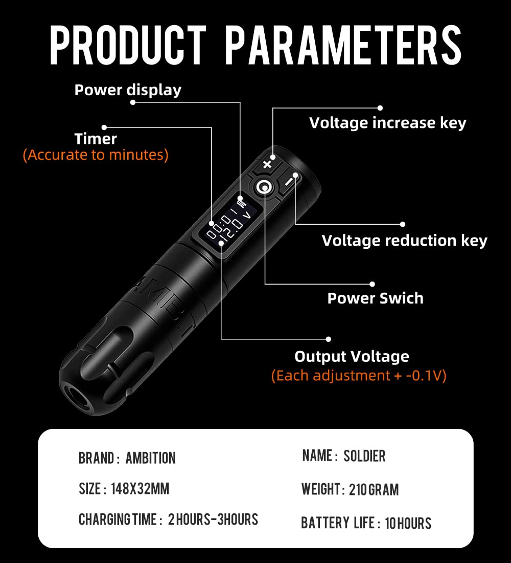 Soldier Wireless Tattoo Machine Kit Complete Rotary Coreless Motor Tattoo Pen Kit with Extra 2400mAh Battery 80pcs