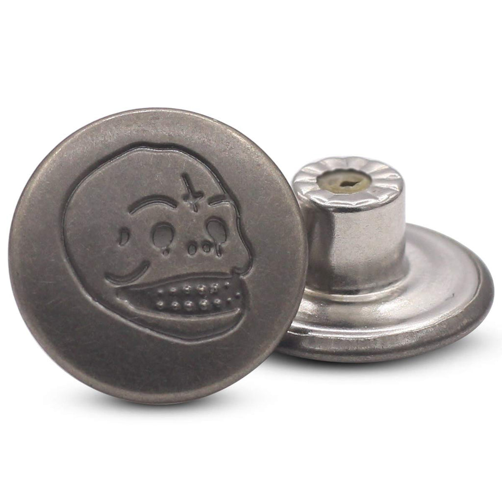 17mm Skull and Bones Gun Black Jean Buttons No-Sew Tack Buttons Kit