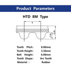 HTD8M 1440 Synchronous Rubber Timing Belt HTD1440-8M Teeth 180 Length 1440mm Width 40/50/60/80/90mm Closed Loop(Width 20mm)