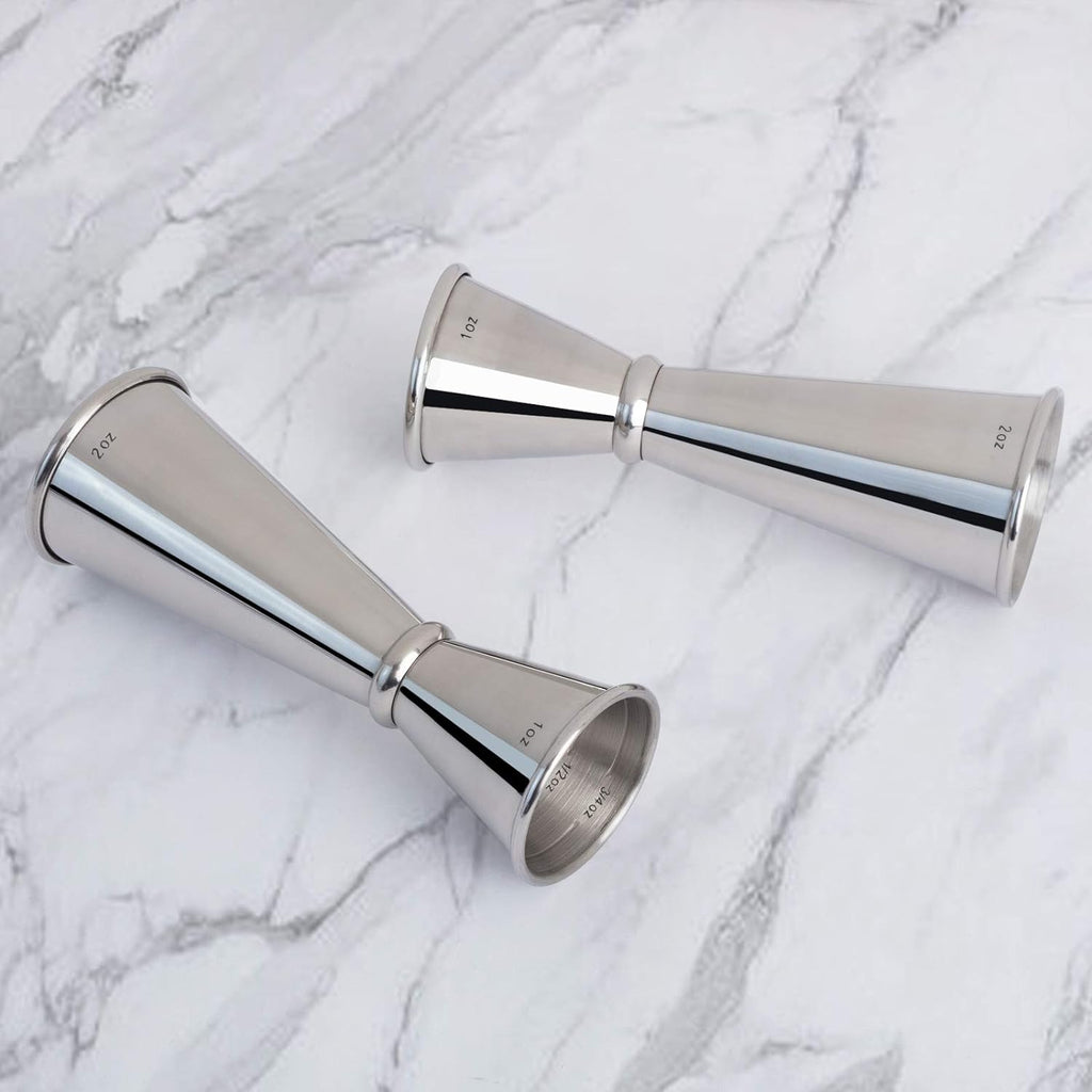 2Pcs Double Cocktail Jigger for Bartending, 2OZ & 1OZ, Rolled Edge