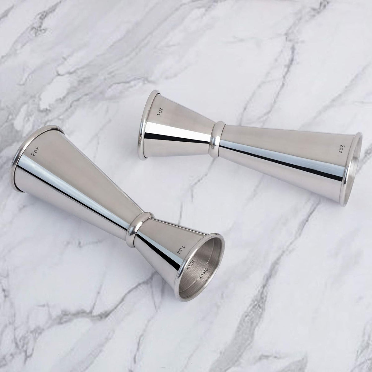 2Pcs Double Cocktail Jigger for Bartending, 2OZ & 1OZ, Rolled Edge